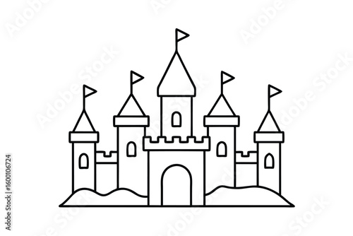 Clean Line Illustration Of A Fairy Tale Castle With Towers