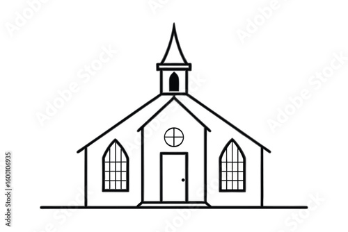 Clean Line Drawing Of A Chapel With Stained Glass Windows