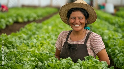 Smiling woman farmer in a greenhouse