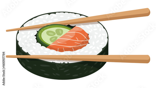 Sushi Roll Delight A Digital Illustration of Fresh Seafood and Veggies