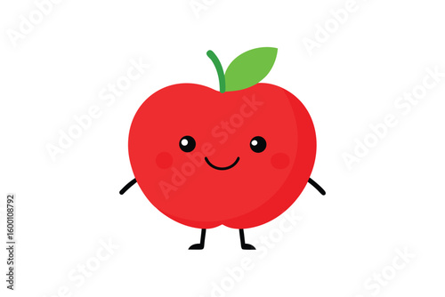 Cartoon Illustration Of A Red Apple With A Smiling Face