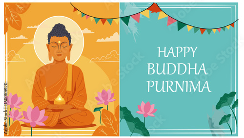 Festive Dual Panel Buddha Purnima Vector Design with Banners
