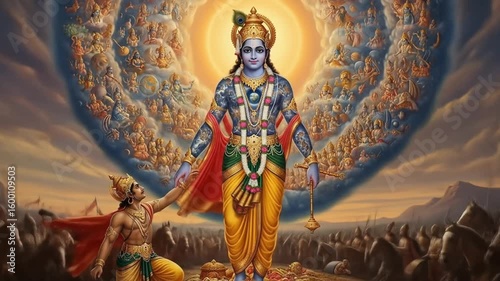Lord Krishna's Divine Guidance: Mahabharata Epic Art