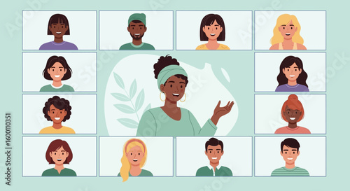 Diverse group of people in a virtual meeting, representing collaboration and communication