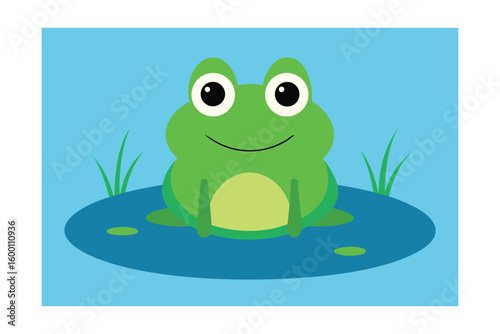 A Stylized Cartoon Frog Sitting On A Lily Pad Bigger Eyes
