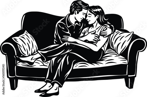 couple cuddling on sofa