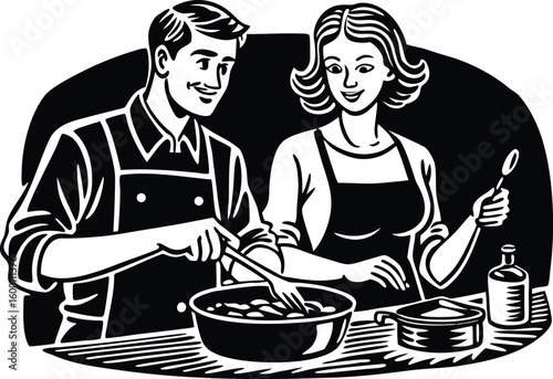 couple cooking together