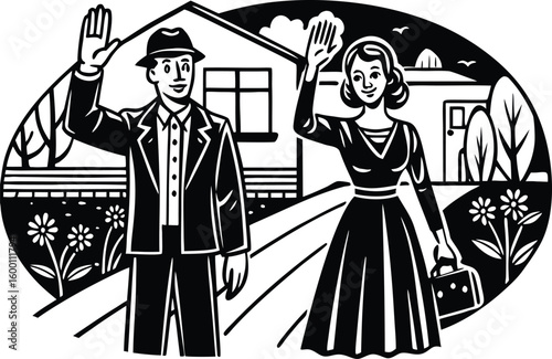 couple waving goodbye