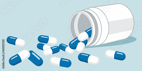 medication medical and stack of pills in studio for life extension drugs healing or recovery color healthcare and line of tablets or medicine for weightloss by blue background with mockup space