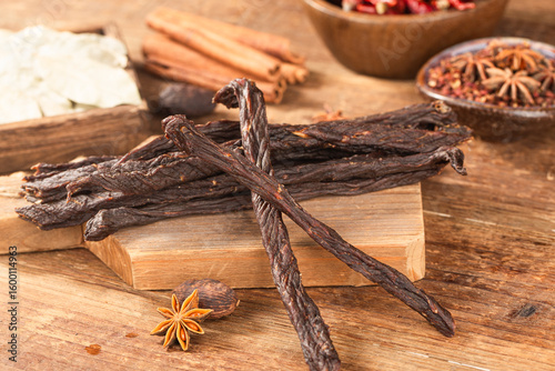 Fototapeta Naklejka Na Ścianę i Meble -  Beef strips, finely chopped beef jerky