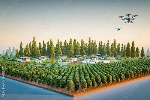 Organic farming landscape with smart agriculture technology
