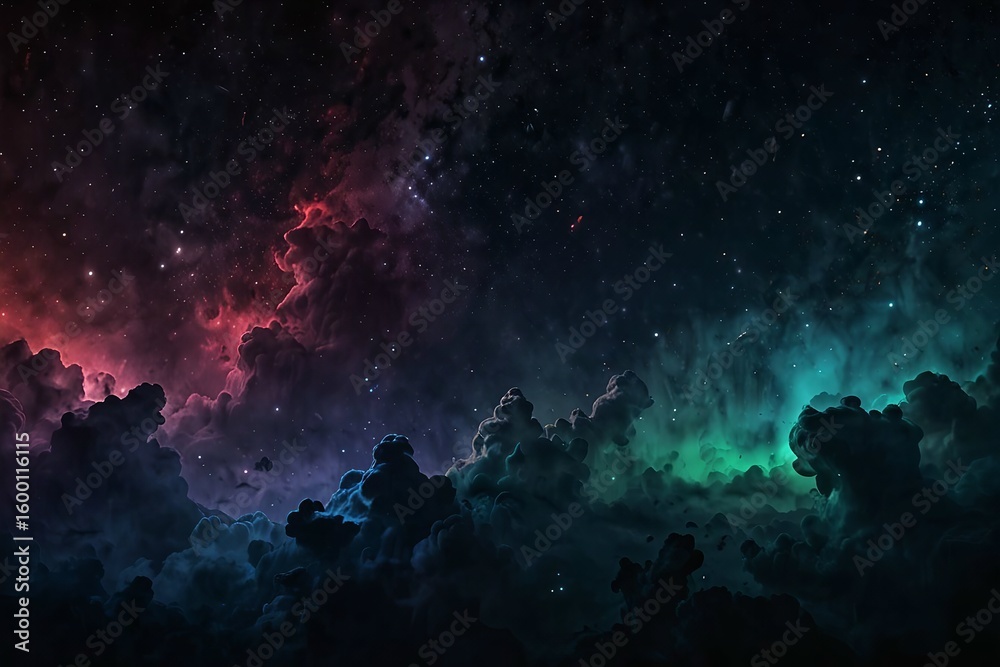 Fototapeta premium Vibrant nebula with colorful cosmic clouds and distant stars in deep space