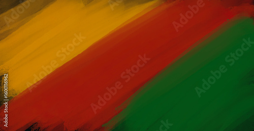 Abstract paint brush textured stripes in traditional African colors red, yellow green on black background. Black history month brush color background, african flag colors, icon of african american