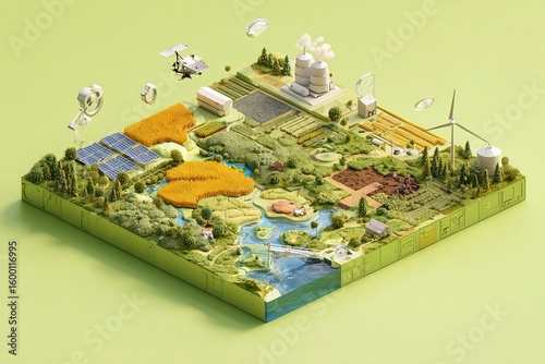 Organic farming landscape with smart agriculture technology
