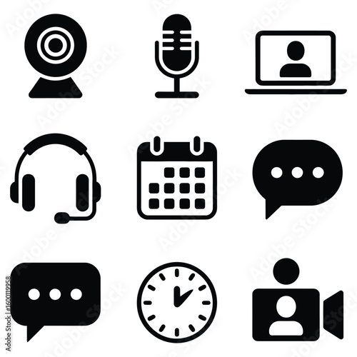 Communication and scheduling icons webcam microphone