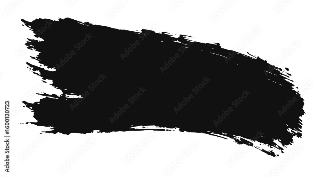 Fototapeta premium A wide black brushstroke featuring a distressed textured edge and a slight curve is presented on a