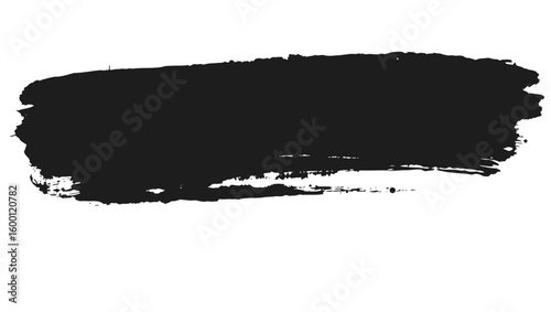 A broad horizontal black brushstroke with uneven edges and subtle texture is centered on a white