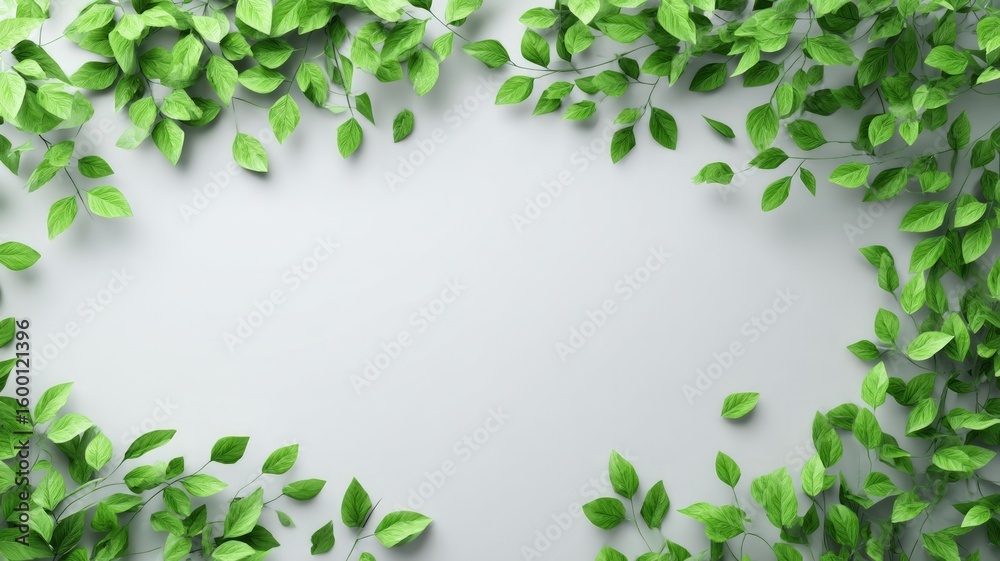Fototapeta premium Fresh green leaves on light background. Artificial intelligence image