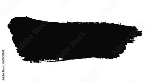 A broad textured black brush stroke with uneven edges is centered on a white background showcasing a