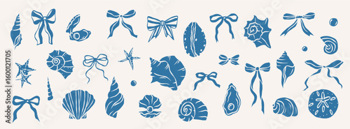 Flat vector whimsical shells and bows collection