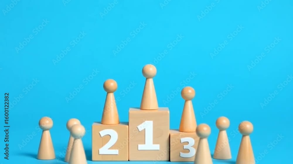 Business hierarchy, Wooden figures peg dolls standing on the podium 1st, 2nd, and 3rd positions of wooden cube blocks with copy space. Ranking and strategy concept. Success or ranking ... See 