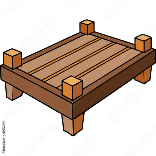 Illustration of a bed with blue mattress isolated on transparent background