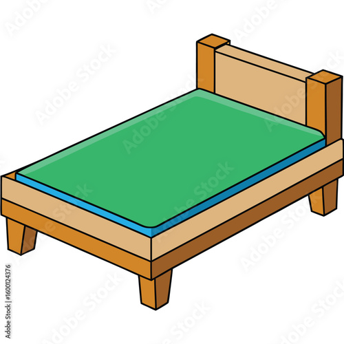 Illustration of a bed with blue mattress isolated on transparent background
