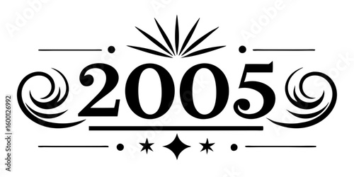Ornate black numbers 2005 with decorative elements vector