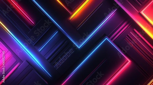 Colorful, neon background with a black border. The background is made up of many different colored lines and shapes