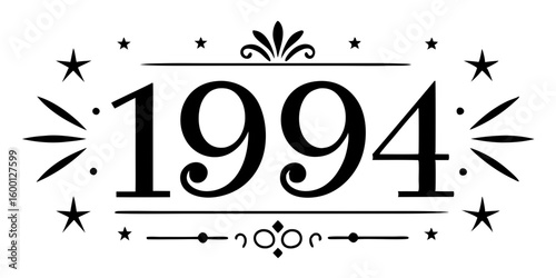 Ornate black numerals nineteen ninety four with stars year number