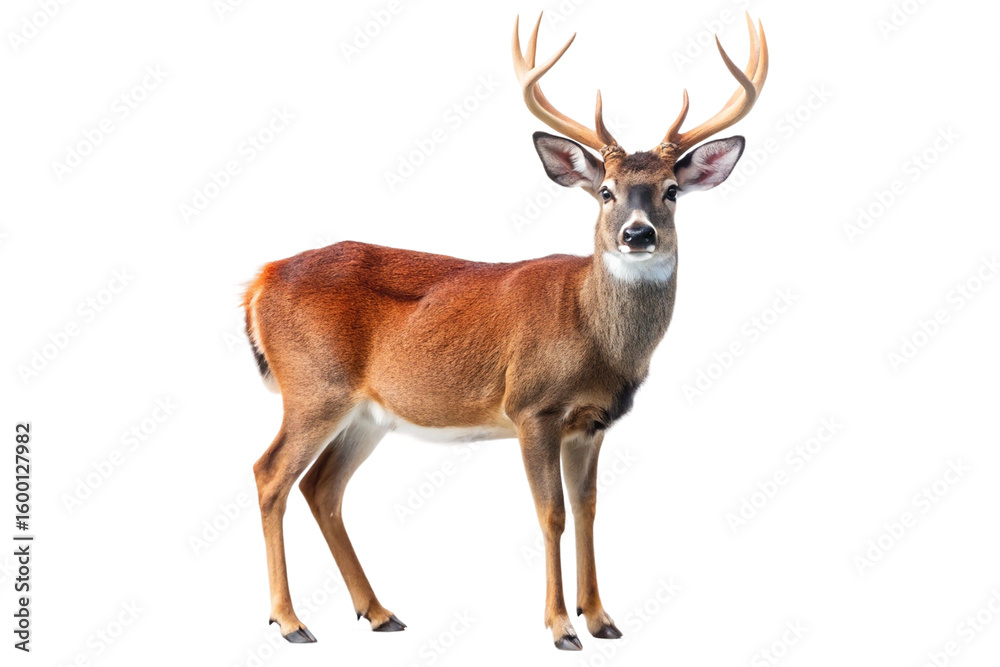 Fototapeta premium Majestic deer with antlers standing isolated on transparent background
