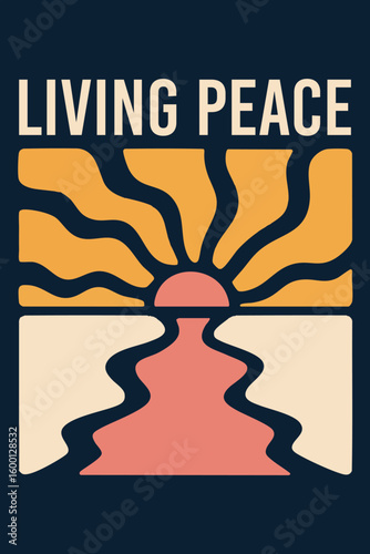 Retro Abstract Sunset Living Peace Coastal