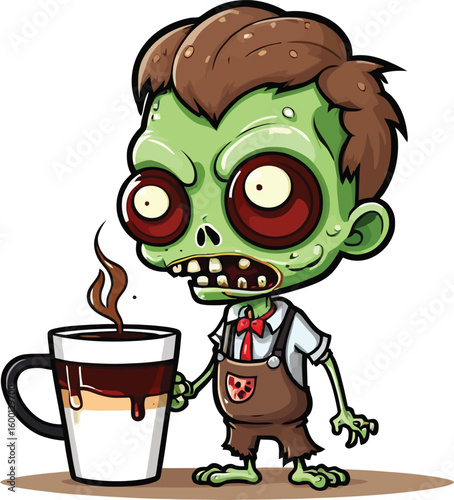 Cartoon Zombie Coffee Character Illustration Comical Image Of Undead Holding A Cup Perfect For Halloween Themed Designs Vector Illustration