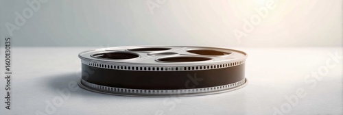 Vintage film reel resting serenely; cinema nostalgia, silent movie charm, World Film Day allure, retro cinematic revival