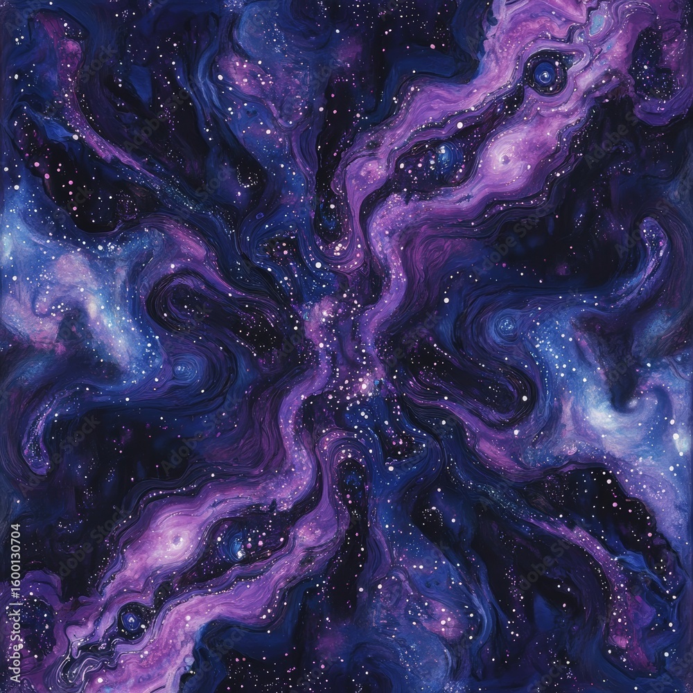 Obraz premium Painting of a galaxy with purple swirls and stars
