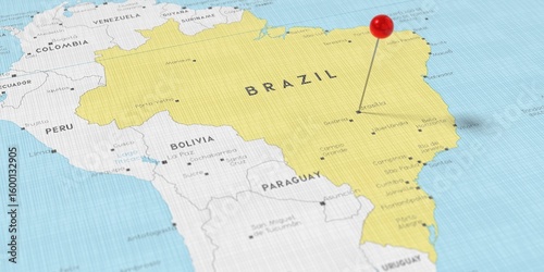 Brazil, Brasilia - push pin on political map - 3D illustration