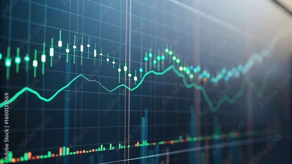Naklejka premium Digital waveforms flowing through forex tickers — rhythm of financial data