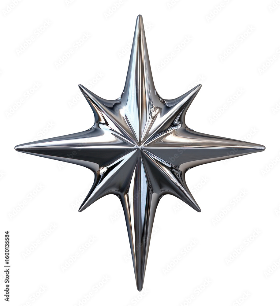 Obraz premium PNG A four-pointed starburst metallic contemporary geometric.