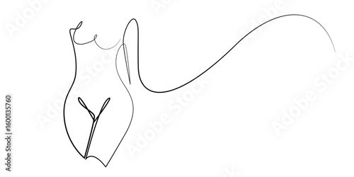 Line art of a female body in minimalist style, highlighting sensual curves and feminine form. Elegant one-line abstract illustration with a modern artistic feel