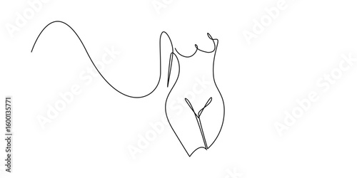 Continuous line drawing of a female nude torso in minimalist style. Artistic representation of feminine beauty, body curves, and sensuality in modern abstract line art