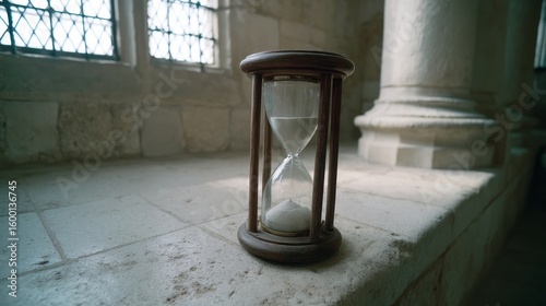 Ancient hourglass whispers fleeting epochs in a sunlit crypt, evoking Lost Time Awareness Day and temporal meditation