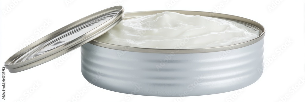 Obraz premium Creamy whirlwind nestled in a metallic cocoon, evoking the ethereal delight of Pi Day celebrations or quirky Canned Food Month