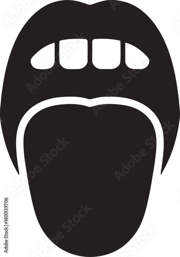 Silhouette vector of tongue and teeth, representing oral exam, dental checkup, and oral health inspection.