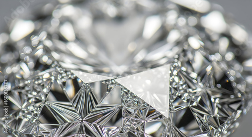Close up view of a diamond showing its facets and internal reflections under bright light