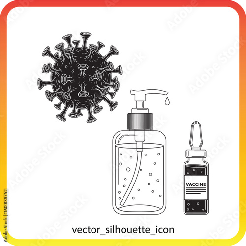 Vaccine and Prevention Tools Depicted in Vector Silhouette Icon Illustration Medical Solutions and Viral Defense