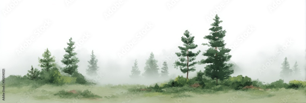 Fototapeta premium Ancient evergreens whispering in ethereal mist, perfect for introspective Arbor Day reflections and serene Walpurgis Night rituals