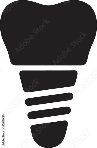Silhouette vector of a dental implant, representing tooth replacement, oral surgery, and dental restoration.