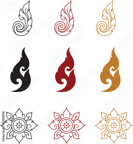 Thai Line Art Set - Traditional Black Vector Patterns