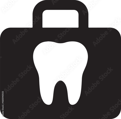Silhouette vector of a first aid kit with a tooth symbol, representing dental emergency and oral first aid care.