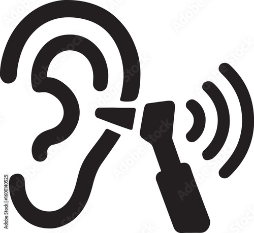 Silhouette vector of a hearing test icon, representing audiology, ear examination, and hearing health care.